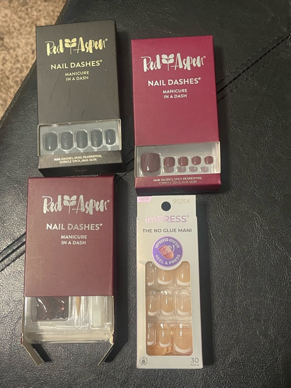 Red Aspen Nail Dashes & imPRESS Set - Burgundy, Black, Nude, Tan
